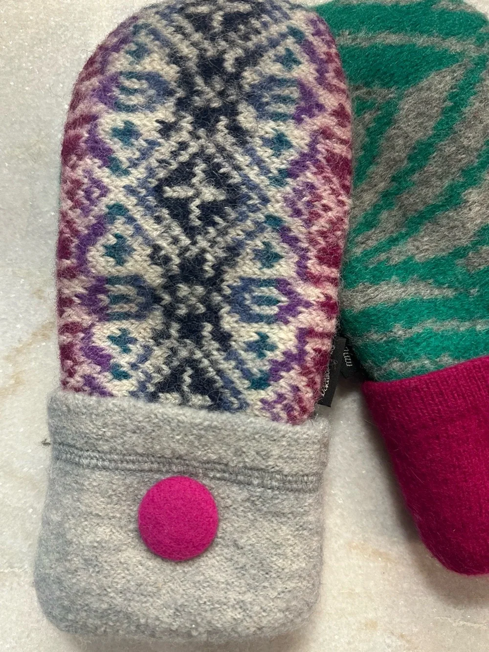 BaaBaaZuzu Upcycled Wool Sweater Mittens Patchwork Colorful Recycled